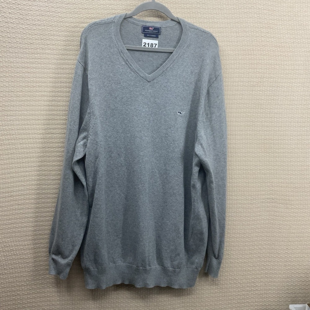 Vineyard Vines‎ Cotton Cashmere Men's 2XL Gray V Neck Sweater Coastal Preppy